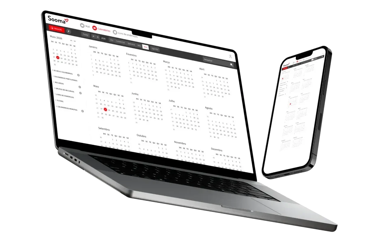 Calendário Sooma no computador e no telemóvel