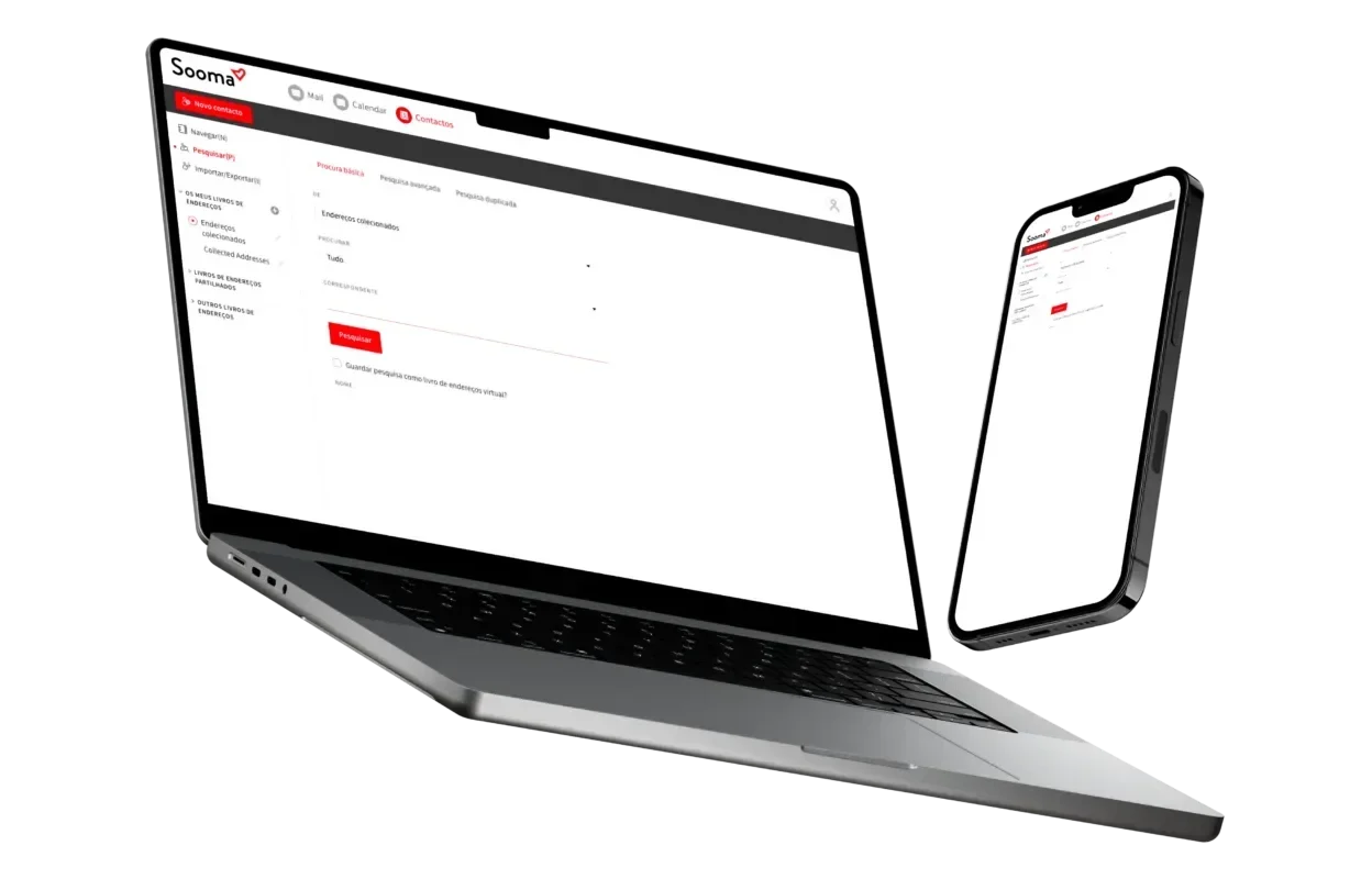 Área de gestão Sooma no computador e no telemóvel