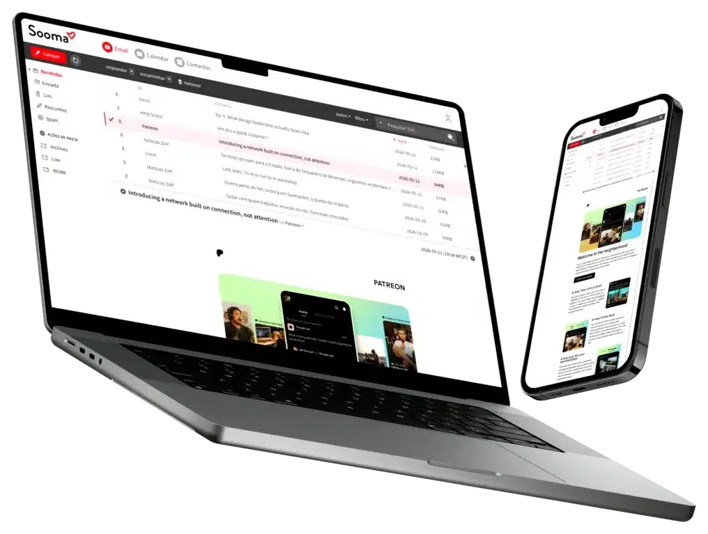 Webmail da Sooma aberto num portátil e num telemóvel